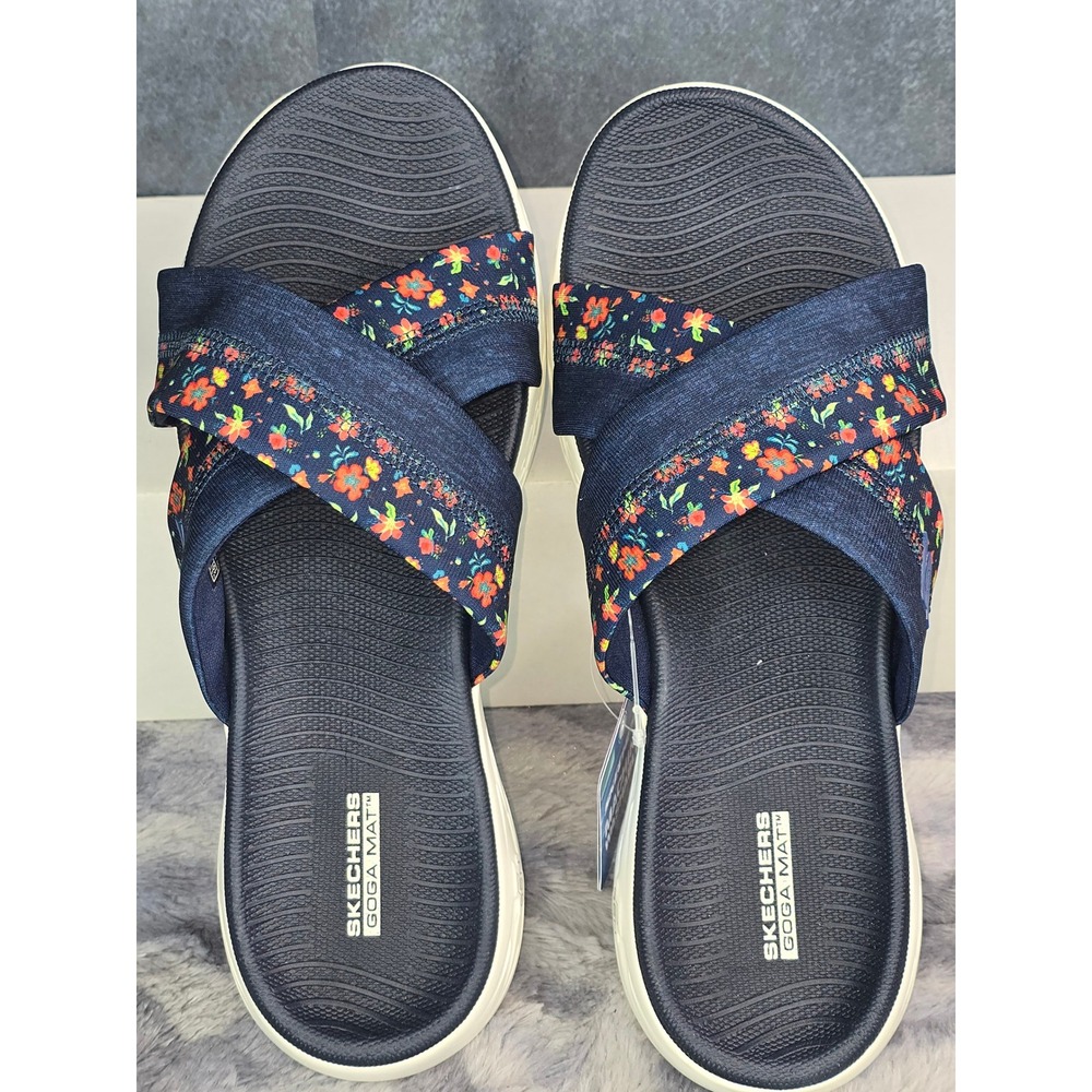Skechers On the Go GoWalk Sandals Navy Blue Floral Print Slides Womens Size 10 - Picture 4 of 7
